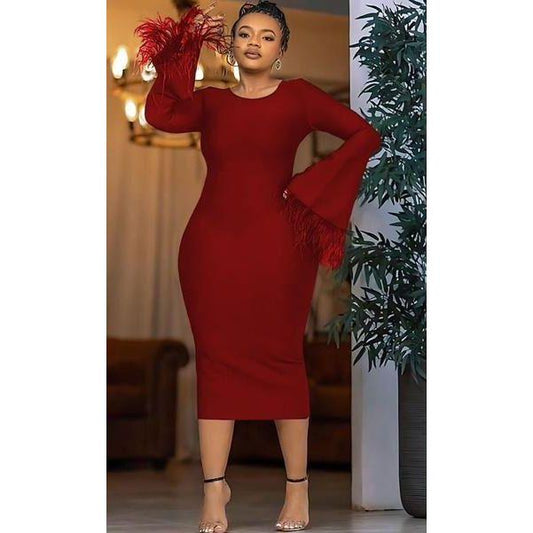 Long Feather Sleeve Bodycon Dress