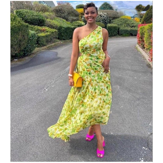 Vintage One shoulder Hollow out dress