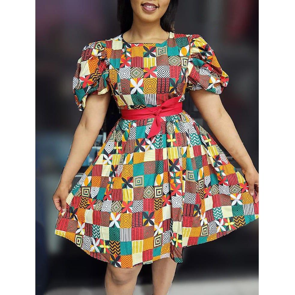Short Sleeve Ankara Midi Dress