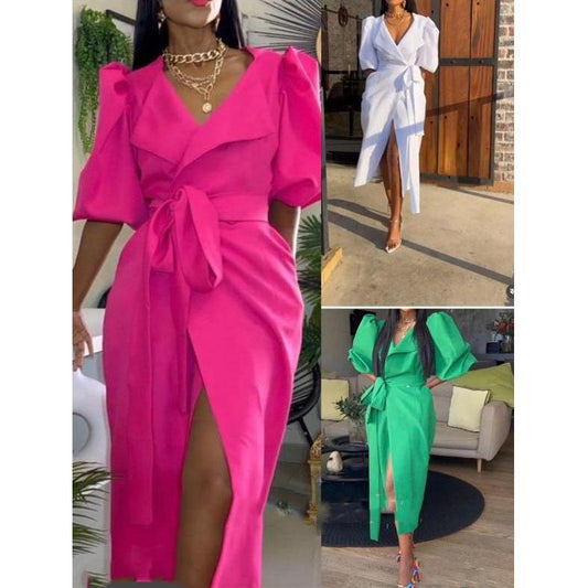 Short Sleeve Slim Split Dress