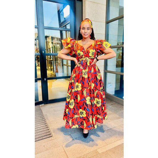 Floral V-Neck Slit Maxi Dress