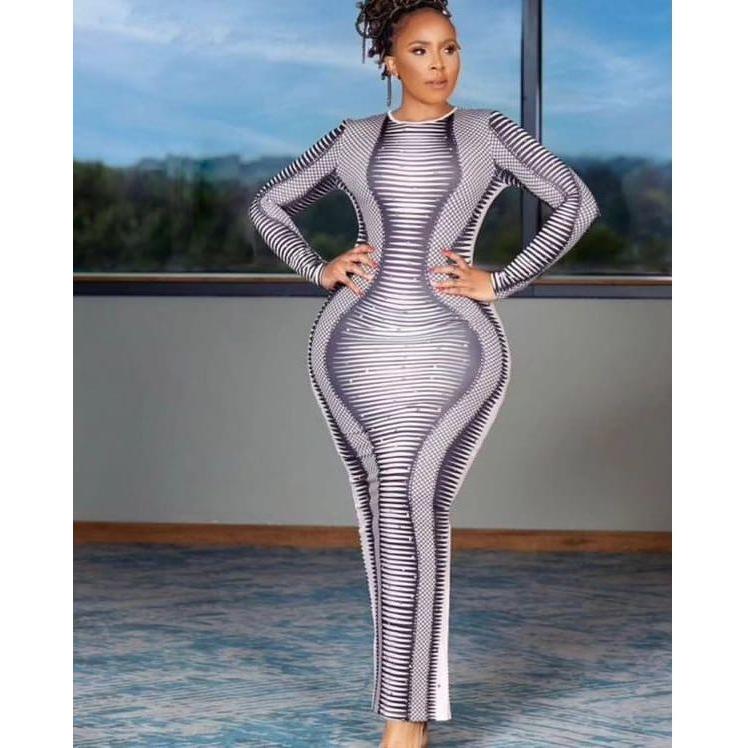 Long Sleeve Printed Bodycon Dress