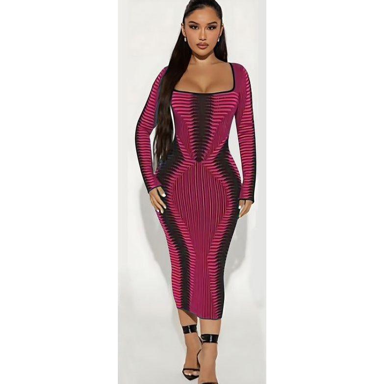 Vintage Bodycon Square Neck Dress