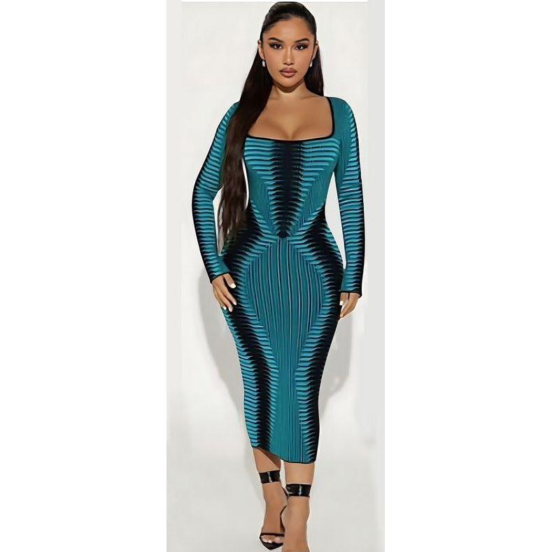 Vintage Bodycon Square Neck Dress