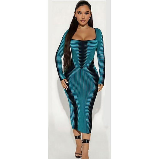 Vintage Bodycon Square Neck Dress