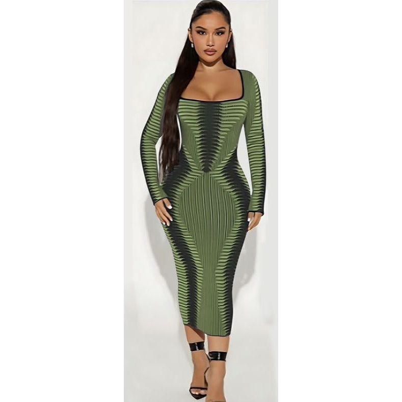 Vintage Bodycon Square Neck Dress