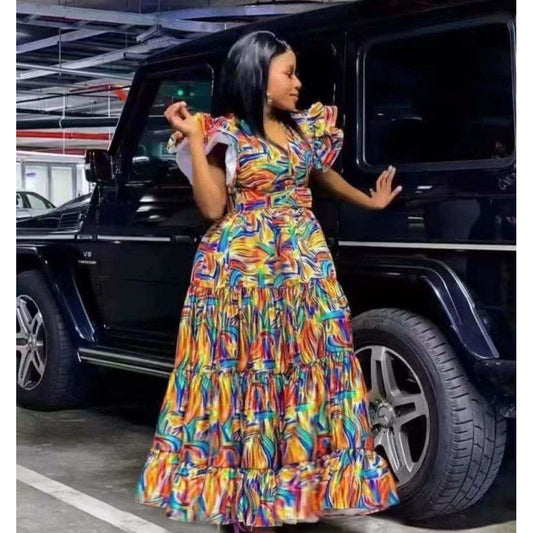 Multi-Color V-Neck Dress