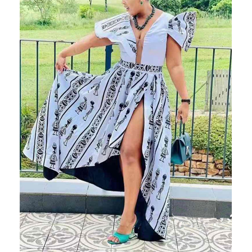 High waisted Slit African Dress