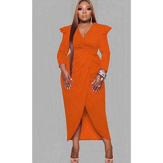 V-Neck Irregular Slit Dress