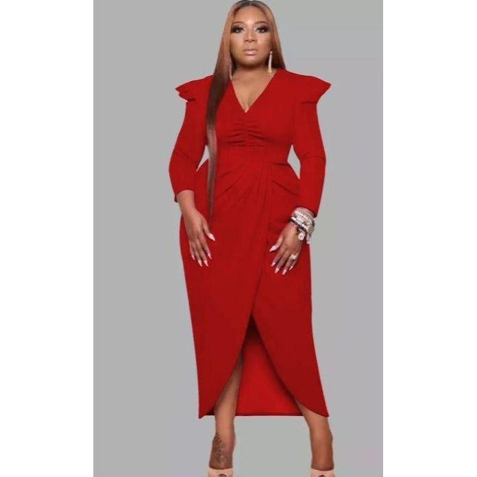 V-Neck Irregular Slit Dress