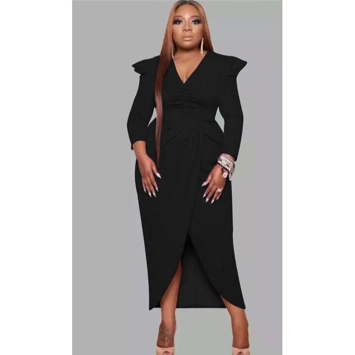 V-Neck Irregular Slit Dress