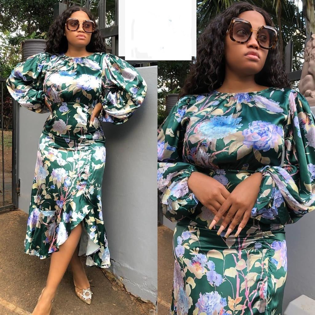 Long Sleeve Asymmetrical Floral Dress