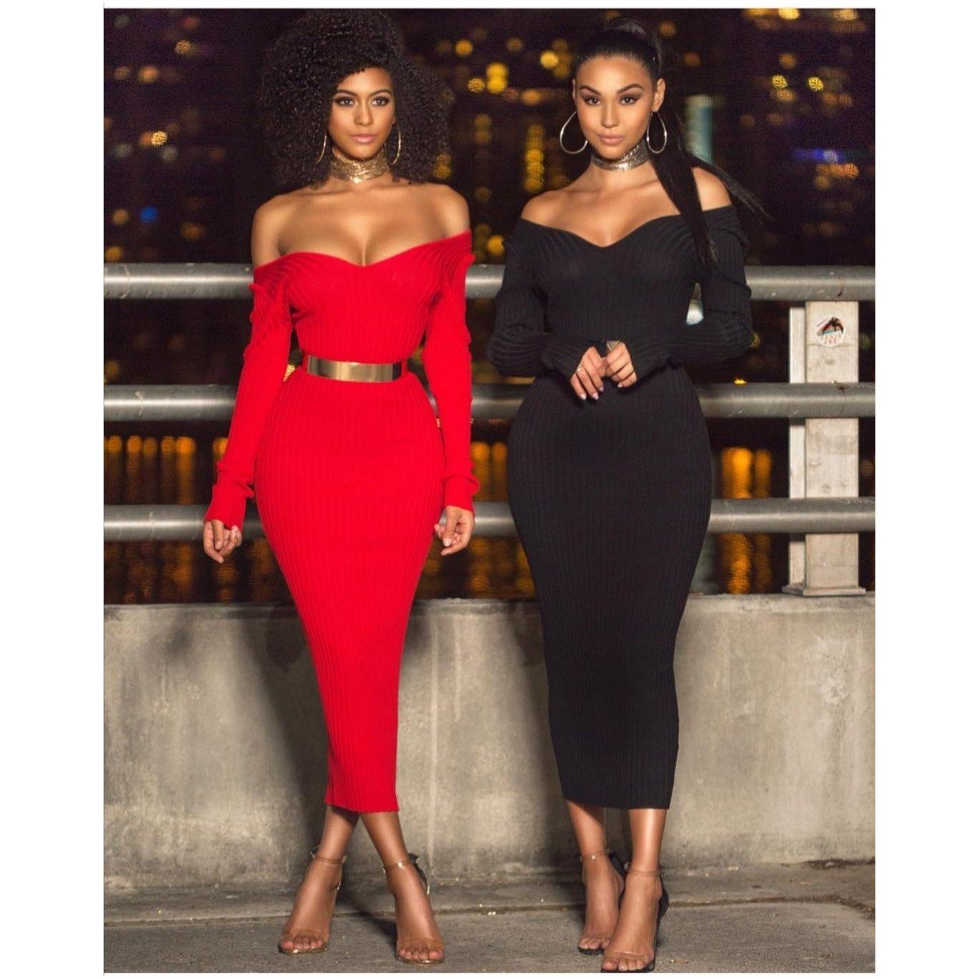 Deep V-Neck Sweater Dress