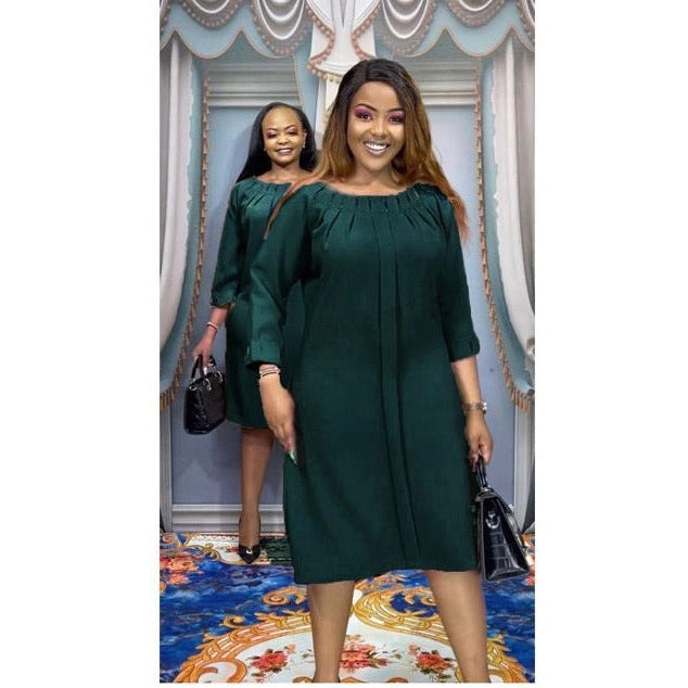 Open Round Neck Long Sleeve Midi Dress