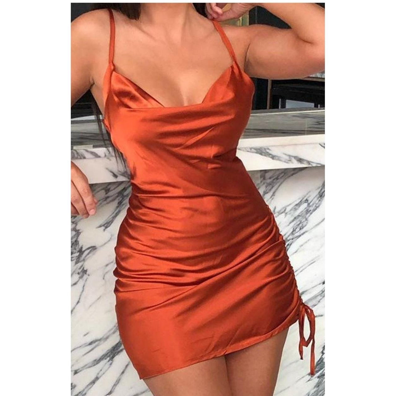 Sleeveless Short Satin Mini Dress