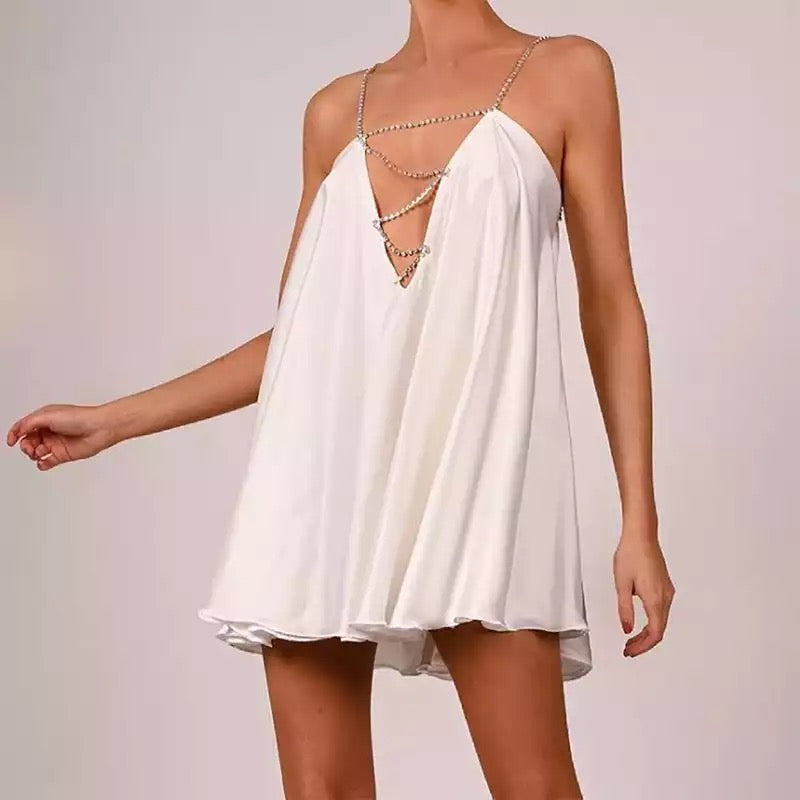 V Neck Chain Strap Backless Dress