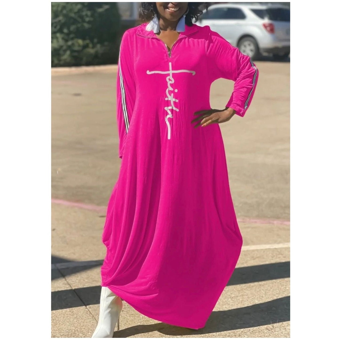 Print Long Sleeve Loose Long Dress