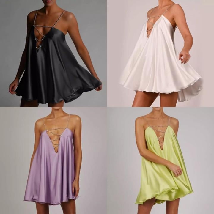 V Neck Chain Strap Backless Dress