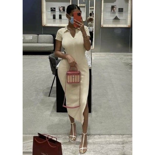 Knitted Short Sleeve Bodycon Maxi Dress