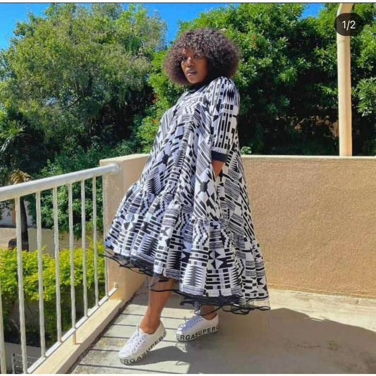 Plus-size Print Pocket Dress