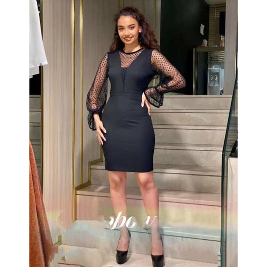 See Through Sleeve V-Neck Bandage Dress