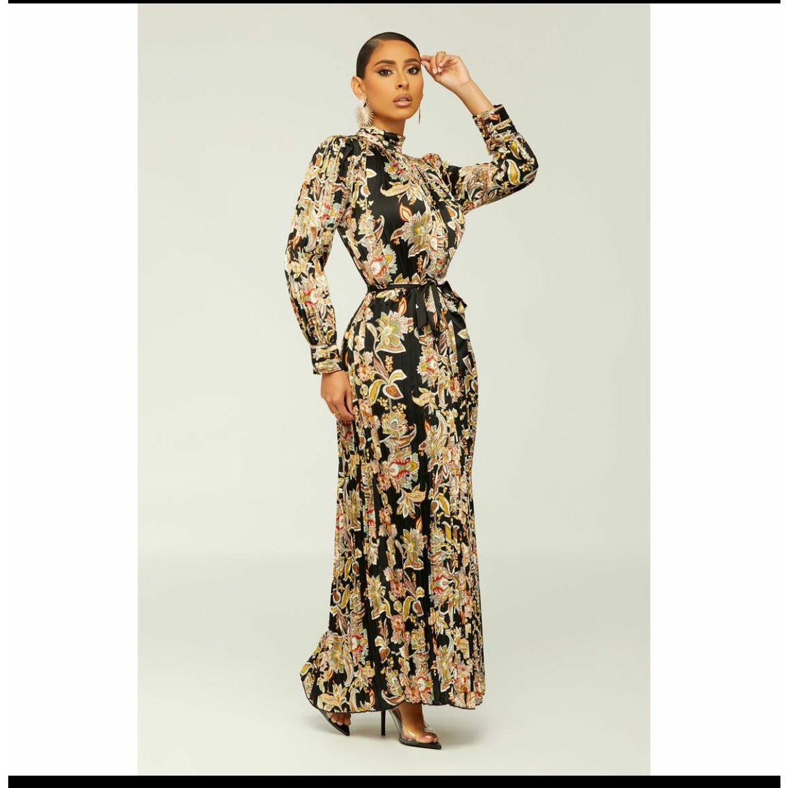 Pleated Floral Maxi Dress