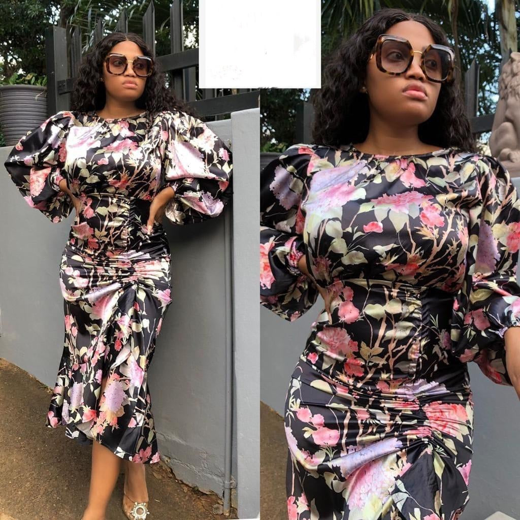 Long Sleeve Asymmetrical Floral Dress