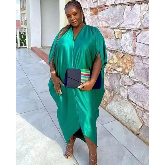 V-Neck Satin Harem Maxi Dress