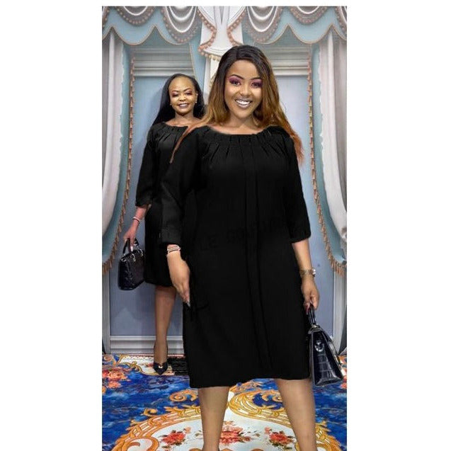 Open Round Neck Long Sleeve Midi Dress