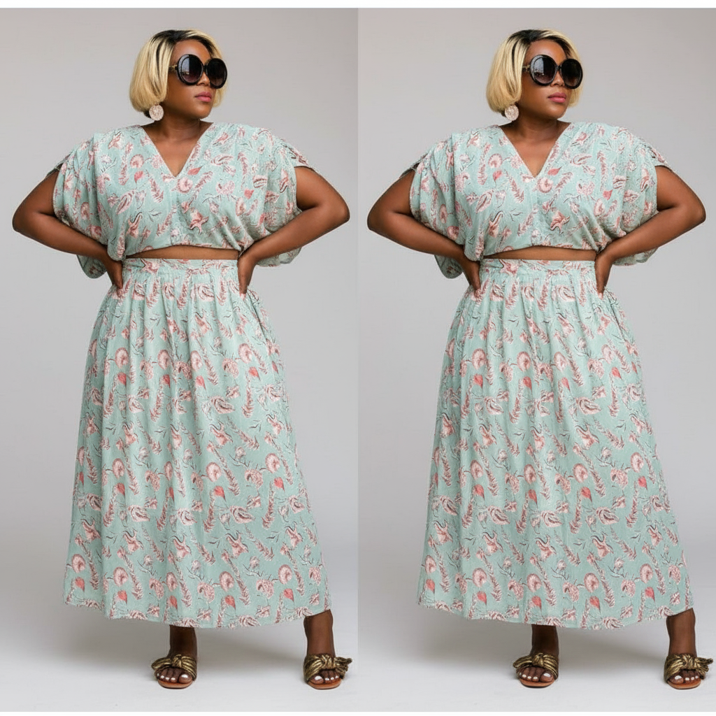 Could Shoulder Top and High Waisted Skirt Set