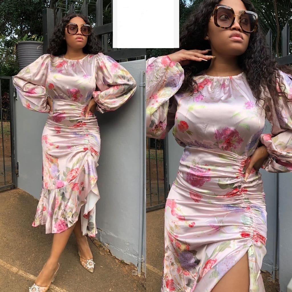 Long Sleeve Asymmetrical Floral Dress