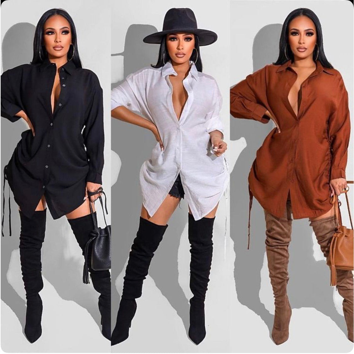 Side String Mini Shirt Dress