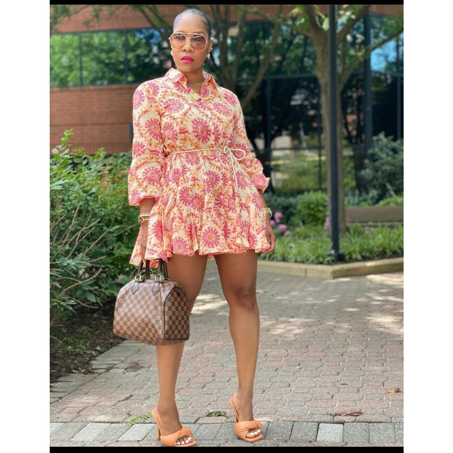 V-Neck Floral Print Mini Dress