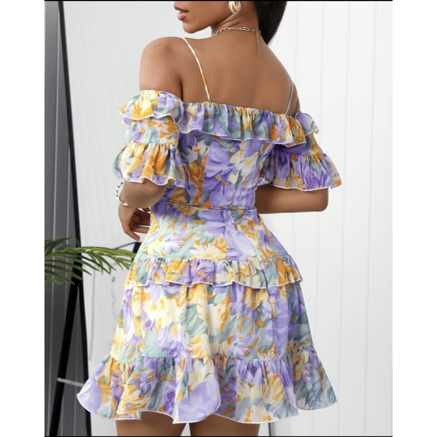 Lace-up Ruffle Floral Mini Dress