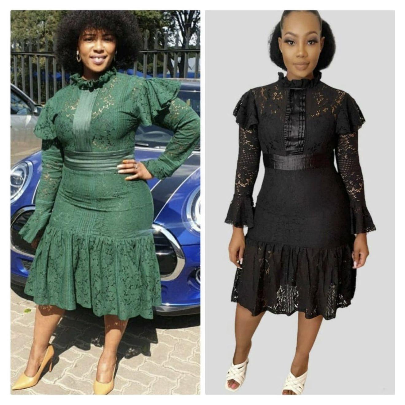 Round Neck Long Sleeve Ruffles Dress.