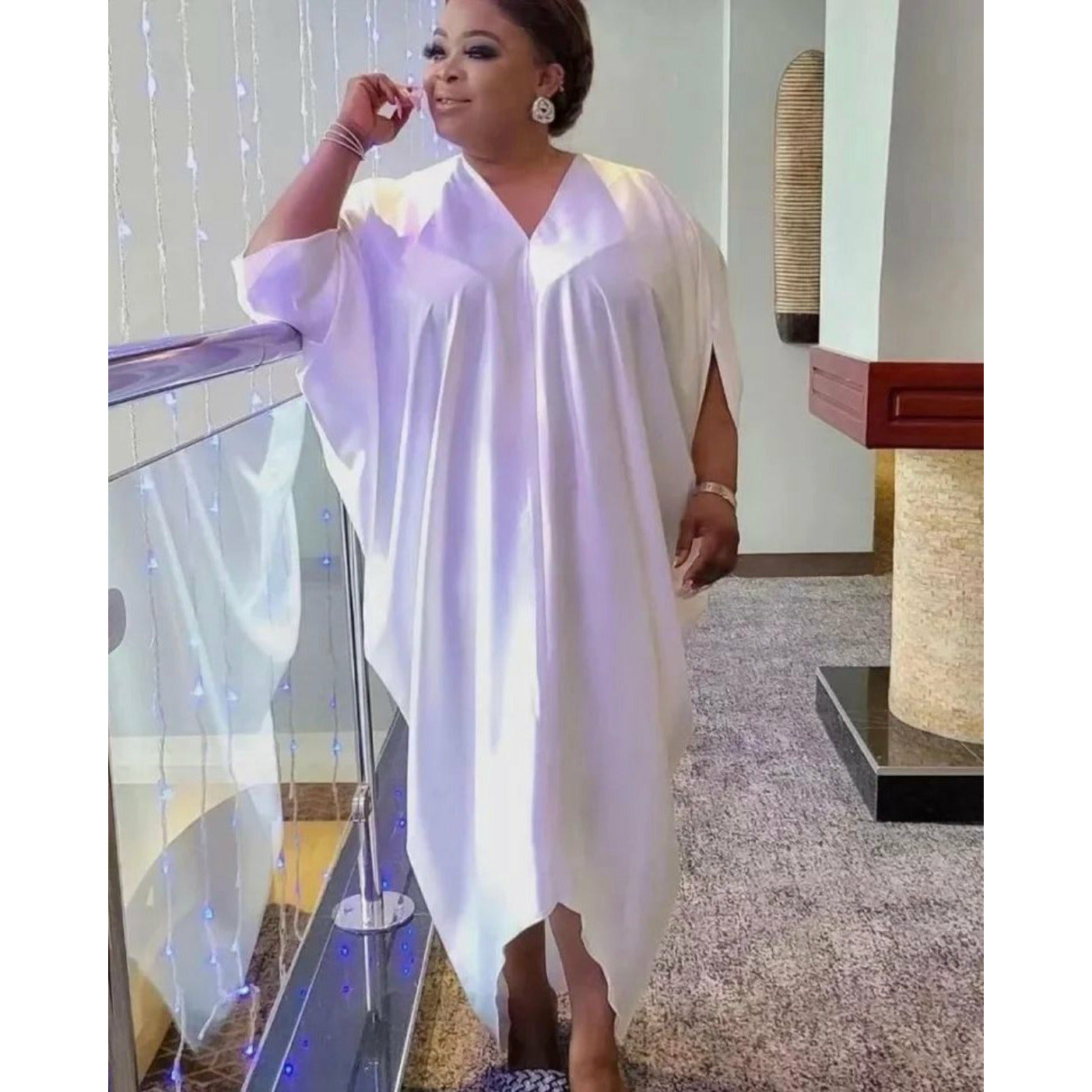 V-Neck Satin Harem Maxi Dress