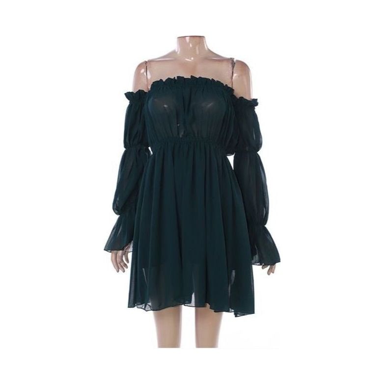 Off Shoulder Chiffon Midi Dress