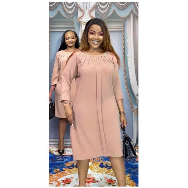 Open Round Neck Long Sleeve Midi Dress