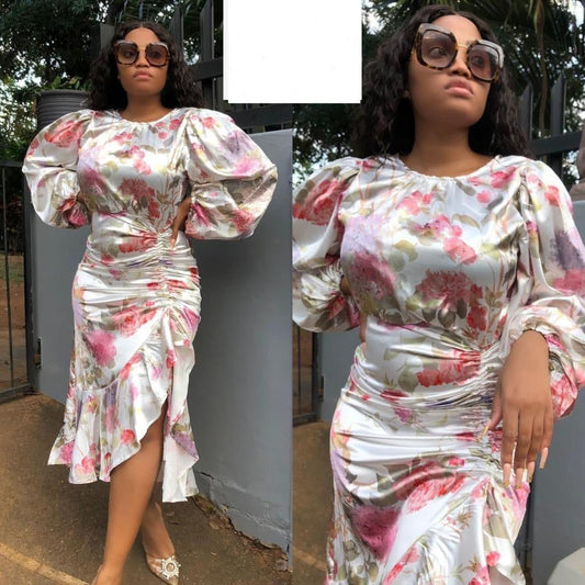 Long Sleeve Asymmetrical Floral Dress