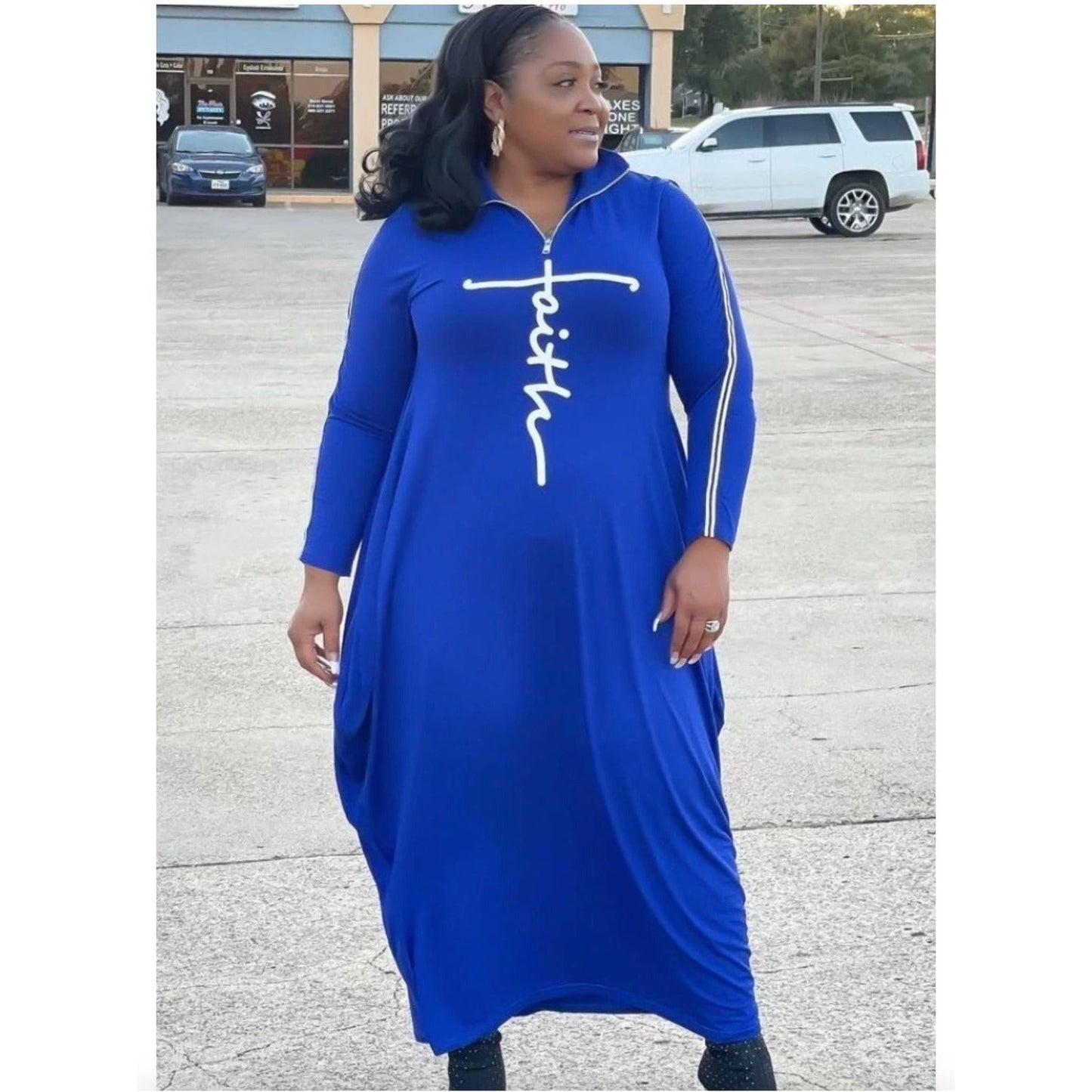 Print Long Sleeve Loose Long Dress