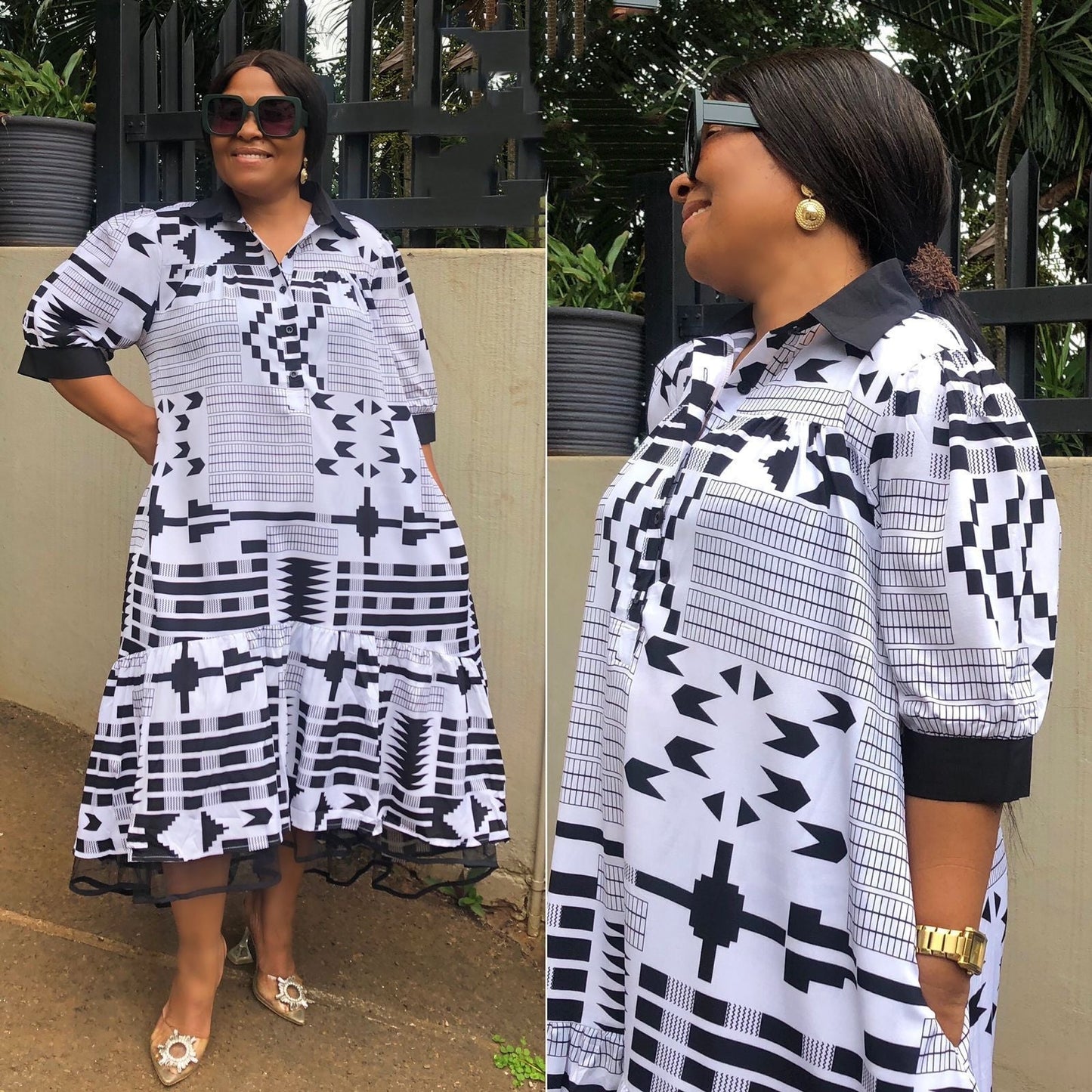 Plus-size Print Pocket Dress