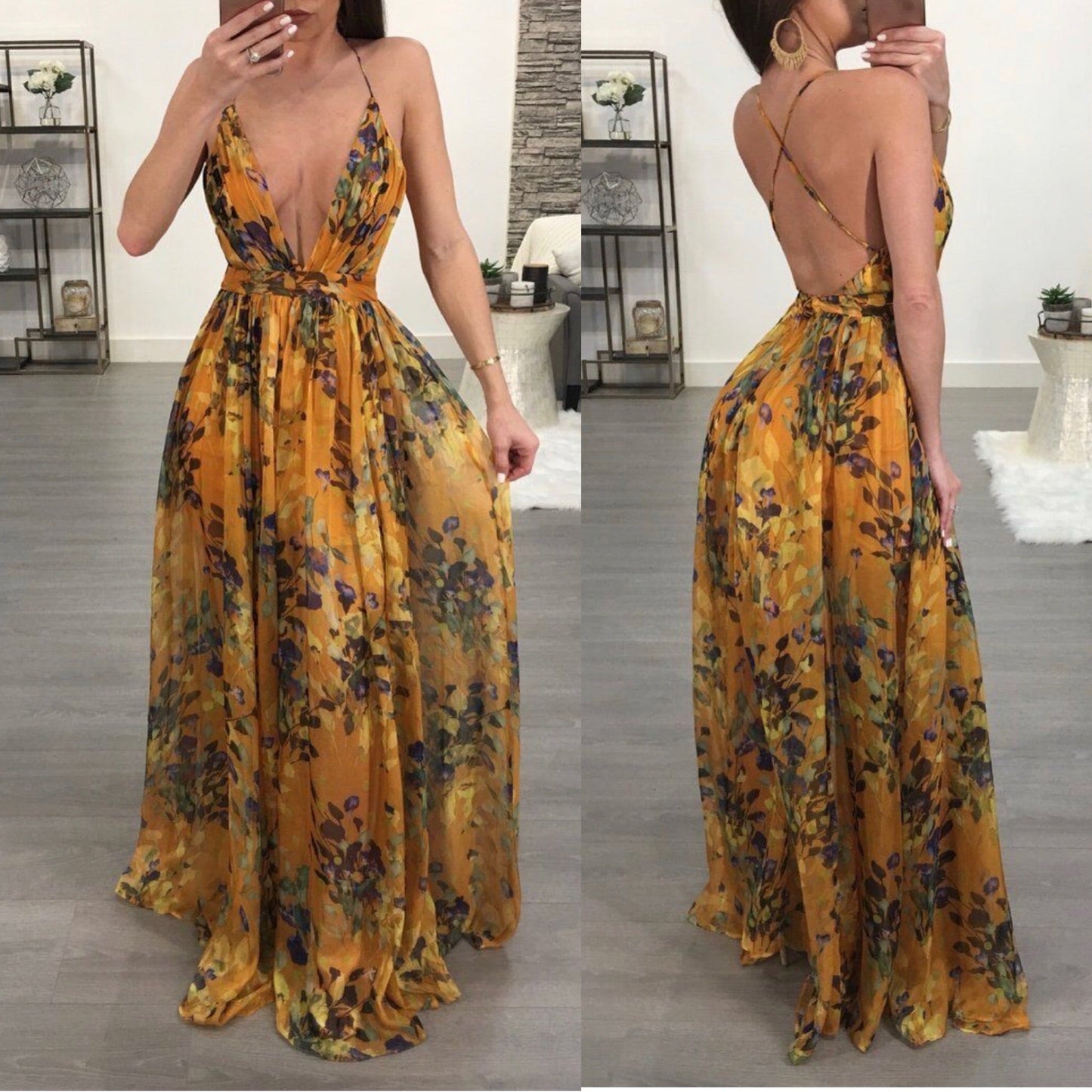 V-Neck Floral print Long Summer Dress