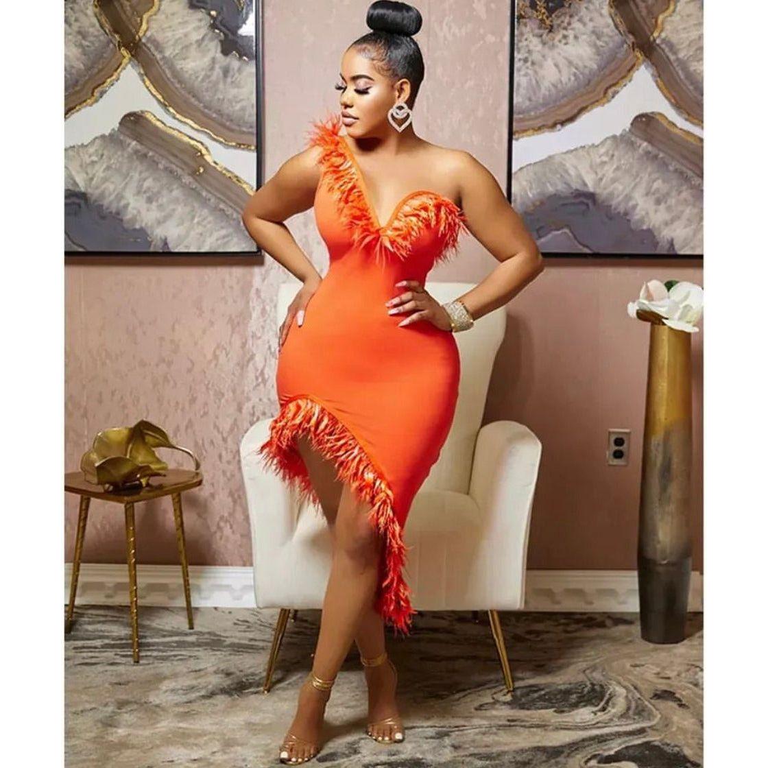 Sleeveless feather sexy Bodycon Dress