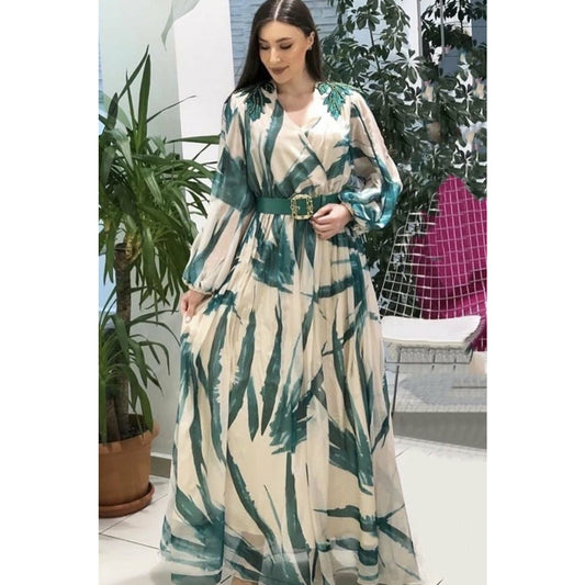 V-Neck Floral Long Sleeve Maxi Dress