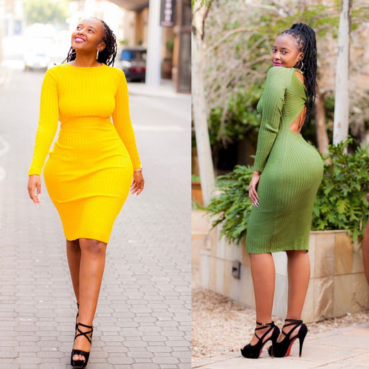 Sweater Long Sleeve Backless Dress