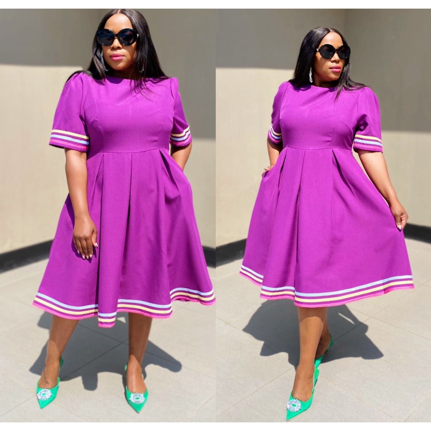 Round Neck 3 quart Sleeve Ankara Dress