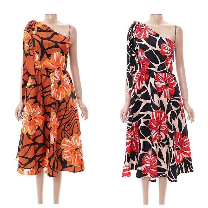 One Hand Off Shoulder Floral Dress