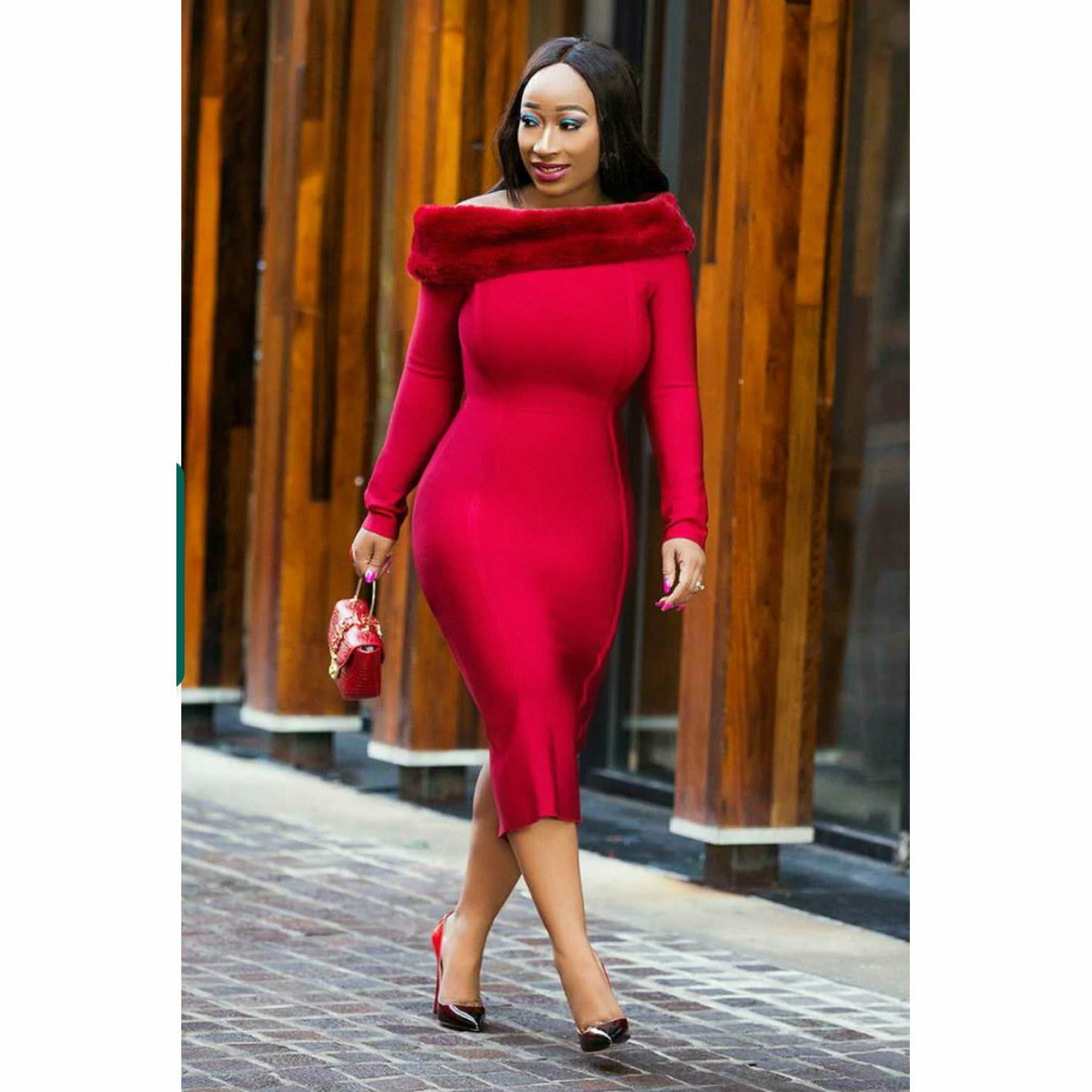 Off Shoulder Long Sleeve Sexy Bodycon Dress