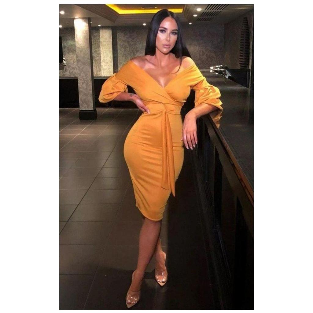 Deep V-Neck Cold Shoulder Bodycon Dress