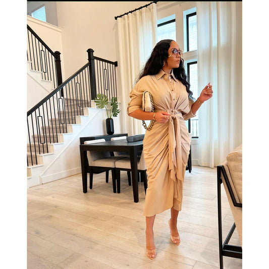 Short Sleeve Button Detailed Asymmetric Dress